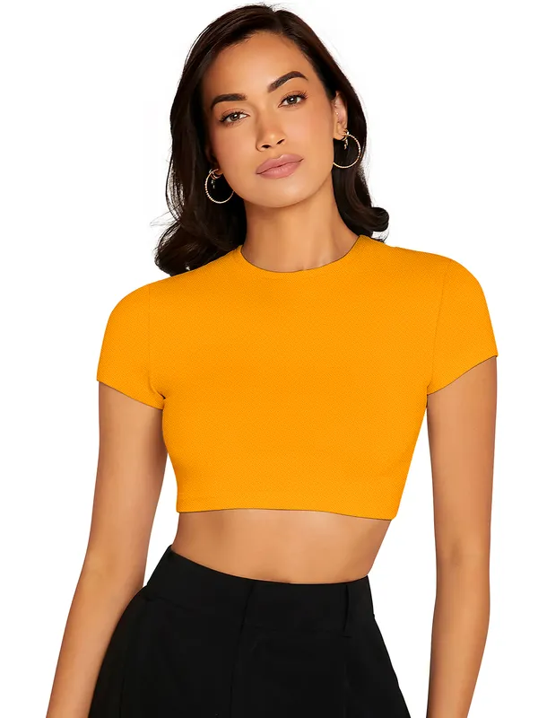 Yellow_Cute_Summer_Scoop_Neck_Basic_Tees_Slim_Fit_Trendy_Short_Sleeve_T-Shirt_For_Women