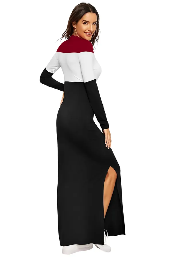Maroon_Classy_Kart_Maxi_Long_Casual_Lycra_Fabric_With_Round_Neck_Side_Cut_Fully_Stitched_Gown_For_Women