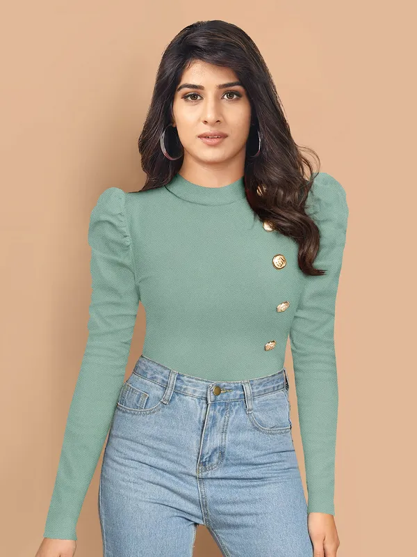 Pista_Mock_Neck_Puff_Sleeve_Slim_Fit_Top_For_Women