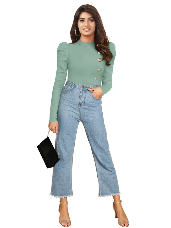 Pista_Mock_Neck_Puff_Sleeve_Slim_Fit_Top_For_Women