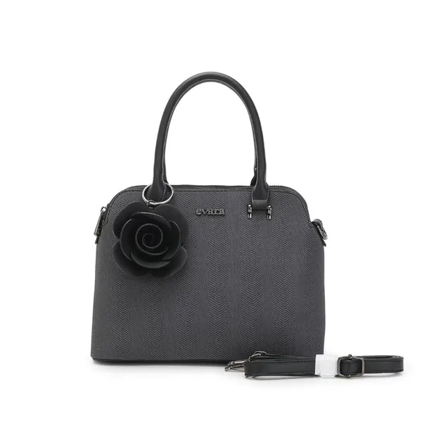 Black_Textured_Dome_Handbag_with_Floral_Charm_and_Strap