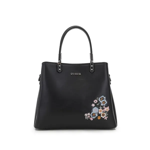 Black_Faux_Leather_Floral_Embellished_Tote_Bag_for_Women