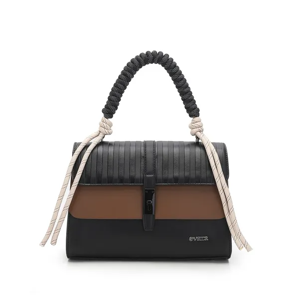 Black_Brown_Colorblock_Structured_Handbag_with_Braided_Handle