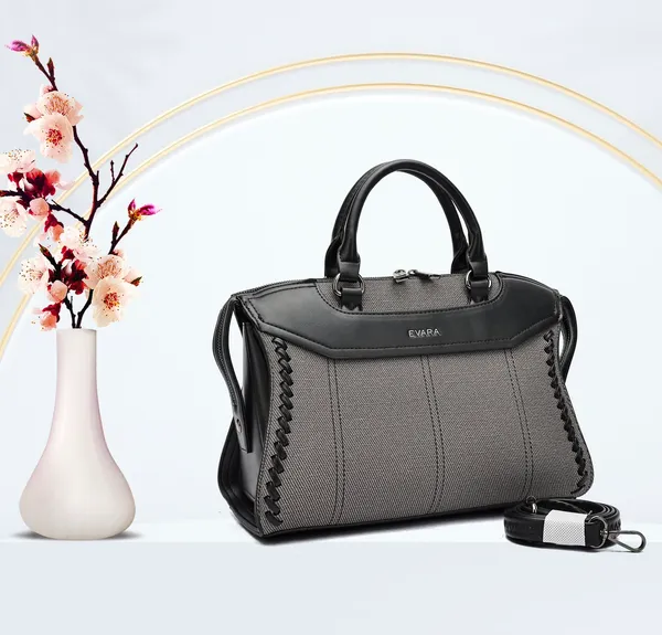 Grey_Textured_Satchel_Handbag_With_Braided_Detail_For_Women