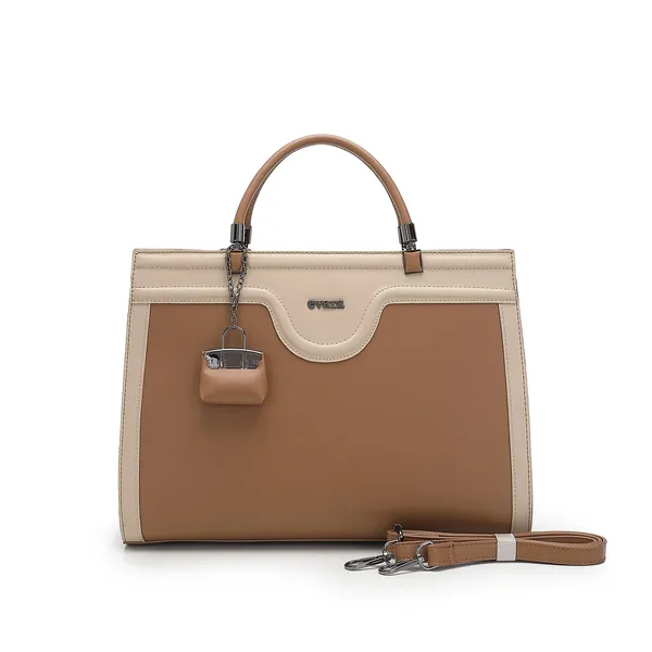 Beige_Brown_Two-Tone_Structured_Satchel_Handbag_with_Detachable_Strap