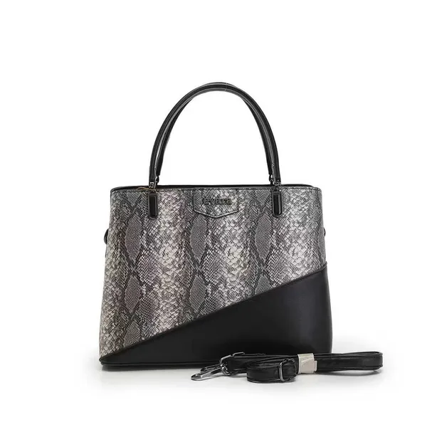 Grey_Snakeskin_Print_Black_Panel_Structured_Handbag_for_Women
