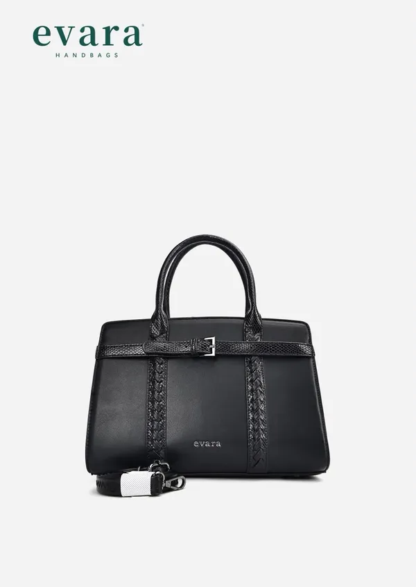 Black_Leather_Structured_Handbag_With_Textured_Detailing_For_Women