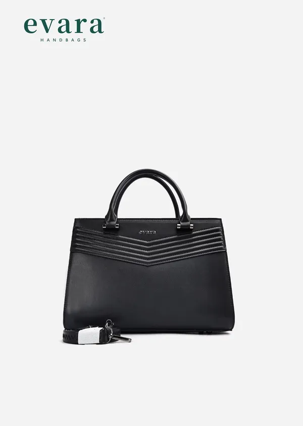 Black_Vegan_Leather_Chevron_Stitched_Structured_Handbag_for_Women