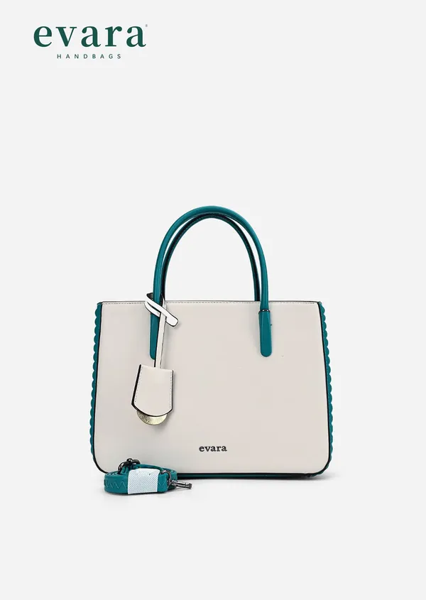 White_Teal_Contrast_Stitched_Structured_Handbag_for_Women