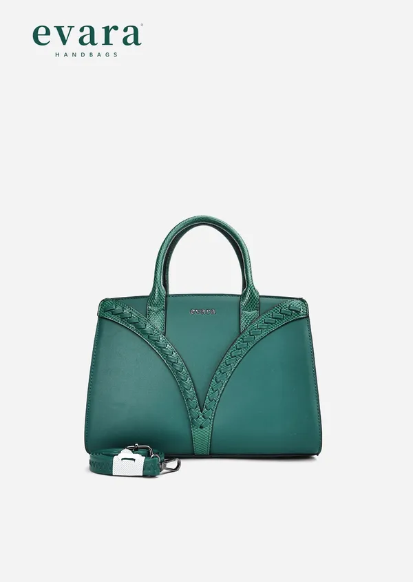 Green_Textured_Structured_Handbag_With_Detachable_Strap