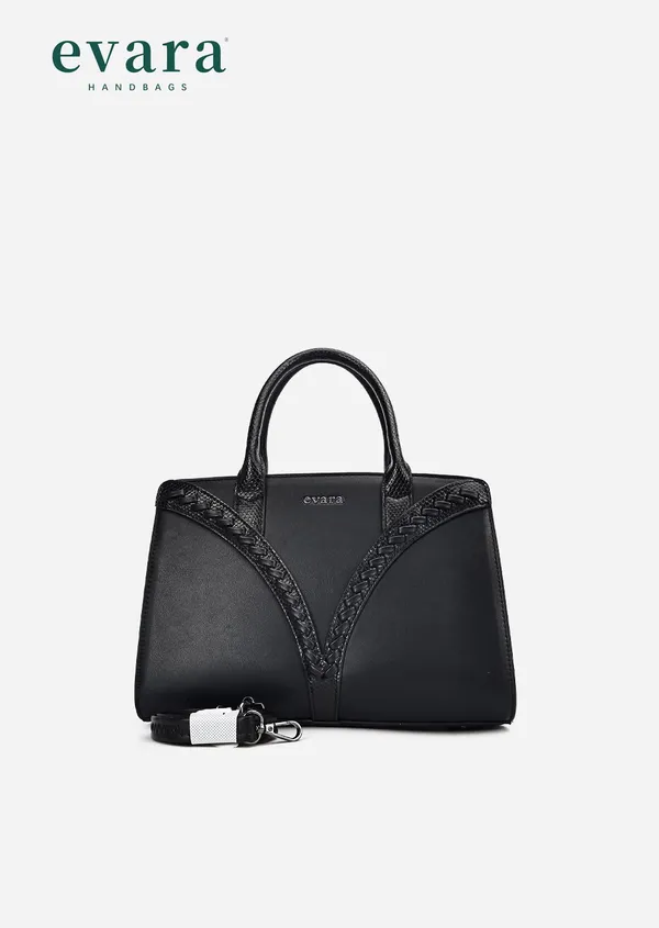 Black_Vegan_Leather_Structured_Handbag_with_Textured_Trim