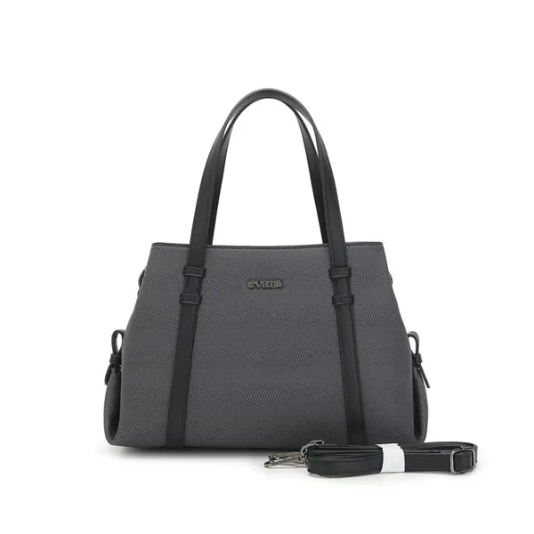 Grey_Textured_Structured_Handbag_with_Detachable_Strap