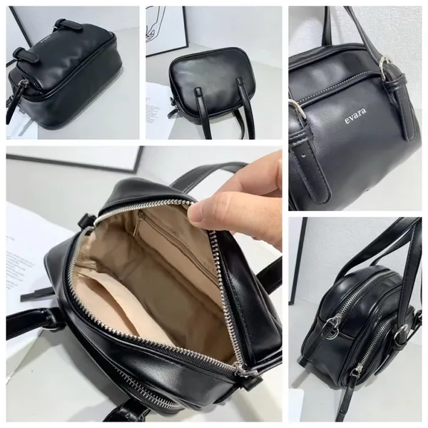 Black_Leather_Dome_Satchel_Handbag_with_Detachable_Strap