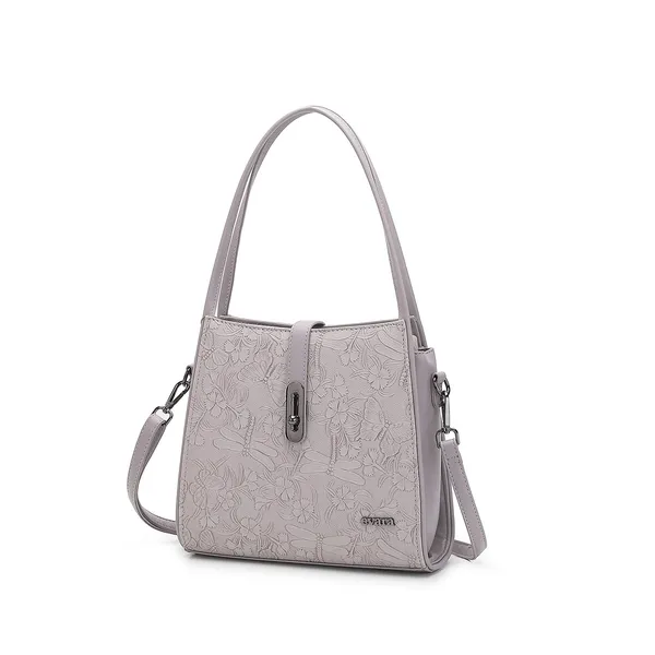 Grey_Embossed_Floral_Pattern_Shoulder_Handbag_with_Detachable_Strap