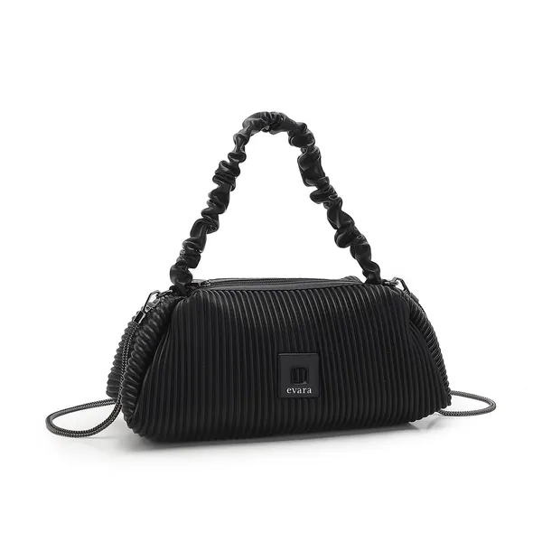 Black_Pleated_Clutch_Bag_with_Ruched_Handle_and_Chain_Strap
