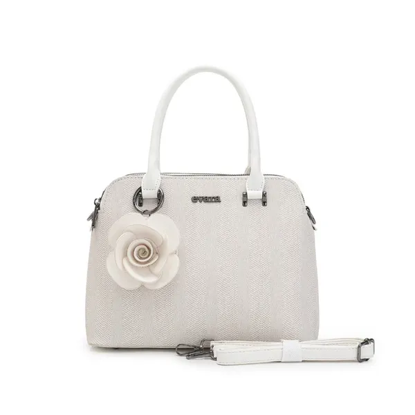 White_Textured_Satchel_Handbag_with_Floral_Charm_for_Women