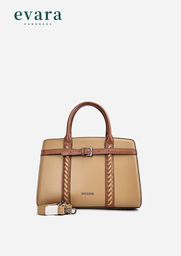 Beige_Leather_Structured_Handbag_With_Woven_Detail_For_Women