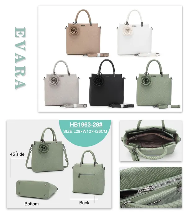 Grey_Textured_Structured_Handbag_with_Floral_Charm