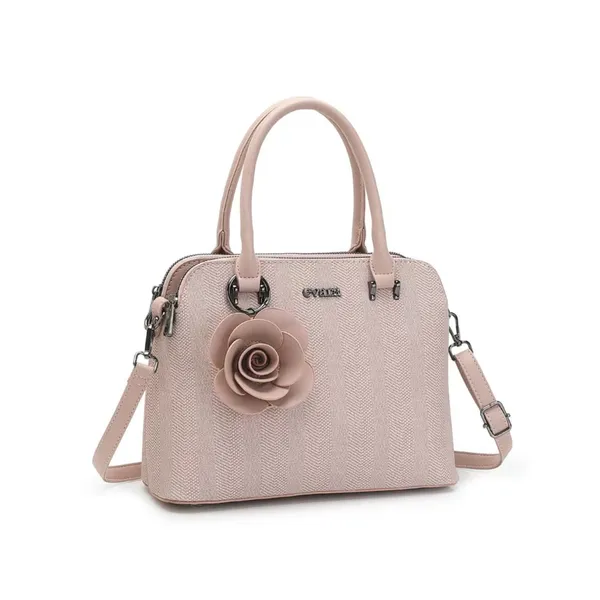 Pink_Textured_Dome_Satchel_Handbag_with_Rose_Detail
