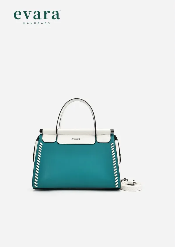 Teal_White_Contrast_Whipstitch_Structured_Handbag_for_Women