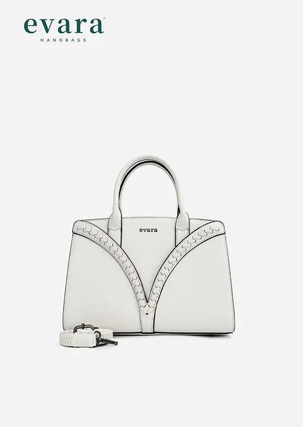 White_Structured_Satchel_Handbag_with_Stud_Detailing_by_Evara