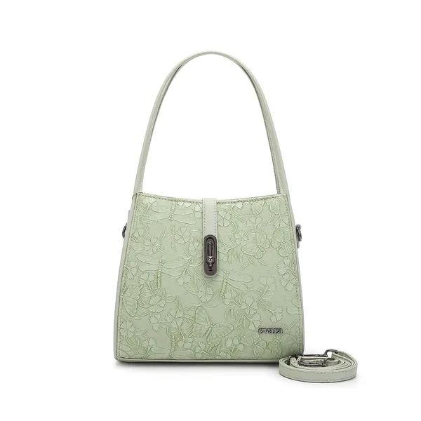 Green_Embossed_Floral_Pattern_Shoulder_Bag_with_Detachable_Strap