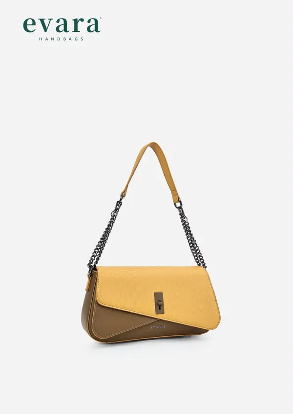Evara_Yellow_Tan_Two-Tone_Chain_Strap_Shoulder_Bag