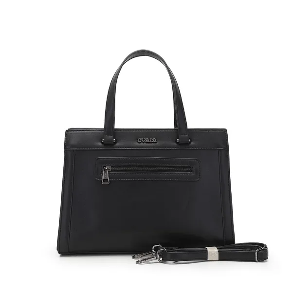 Black_Faux_Leather_Structured_Tote_Handbag_with_Detachable_Strap