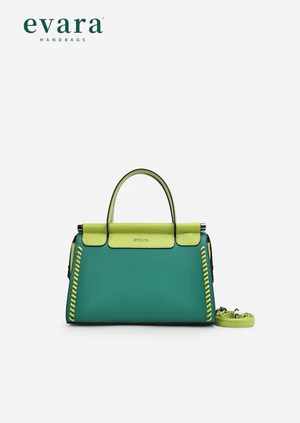 Evara_Green_And_Lime_Whipstitch_Detail_Structured_Handbag