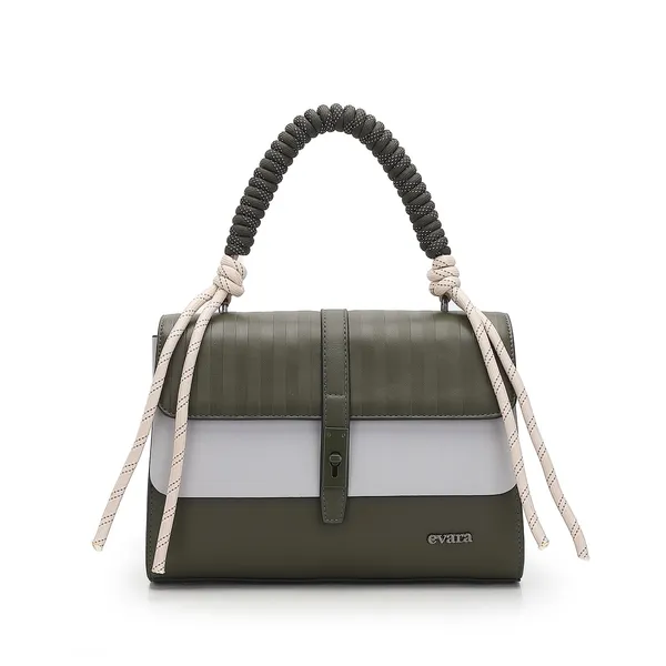 Olive_Green_and_White_Color_Block_Handbag_with_Braided_Handle