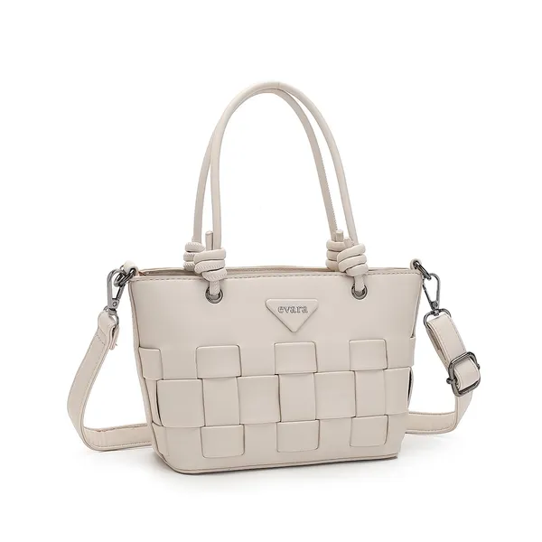 Beige_Woven_Pattern_Structured_Handbag_with_Detachable_Strap