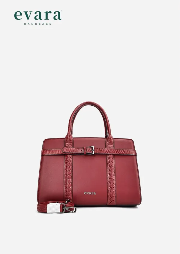 Maroon_Structured_Handbag_With_Braided_Detail_For_Women