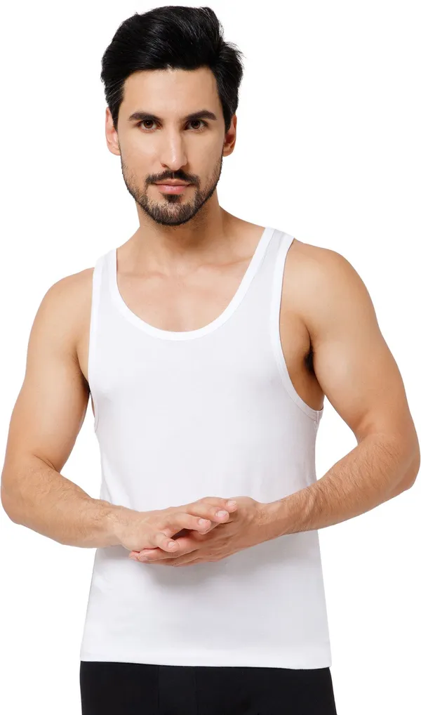 White_Round_Neck_Cotton_Blend_Vest_For_Men
