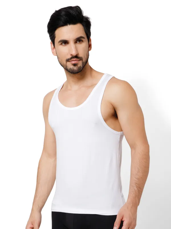 White_Round_Neck_Cotton_Blend_Vest_For_Men