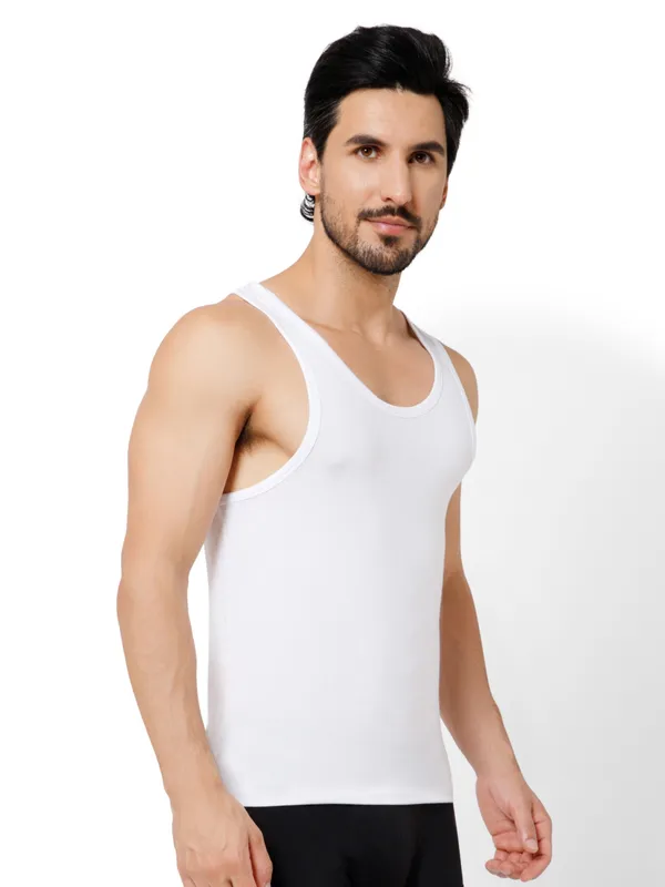 White_Round_Neck_Cotton_Blend_Vest_For_Men