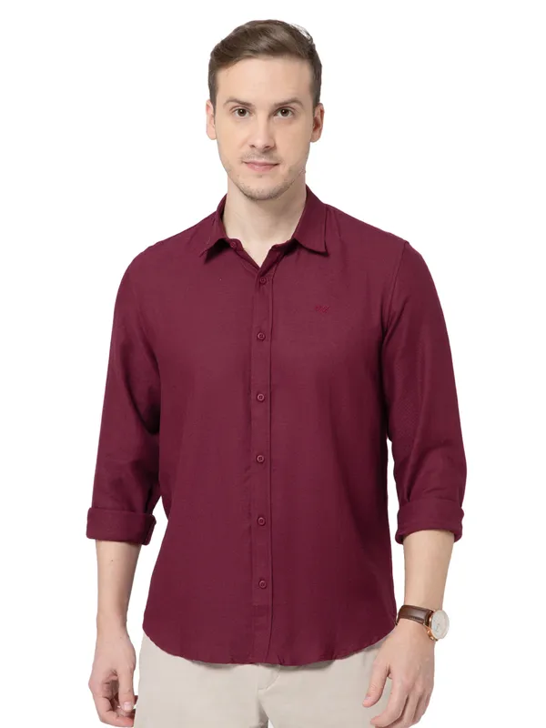 OXYZONE_Premium_Solid_Full_Sleeve_Men's_Tencel_Cotton_Wine_Shirt,_Regular_Fit,_Spread_Collar_Non-Faded_Soft_&_Breathable_Fabric,_2-Way_Stretchable_Casual_&_Formal_Shirt_for_Men