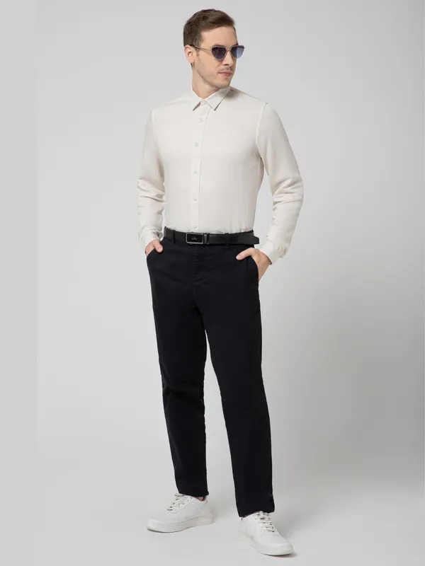 OXYZONE_Premium_Solid_Full_Sleeve_Men's_Tencel_Cotton_Acru_Shirt,_Regular_Fit,_Spread_Collar_Non-Faded_Soft_&_Breathable_Fabric,_2-Way_Stretchable_Casual_&_Formal_Shirt_for_Men