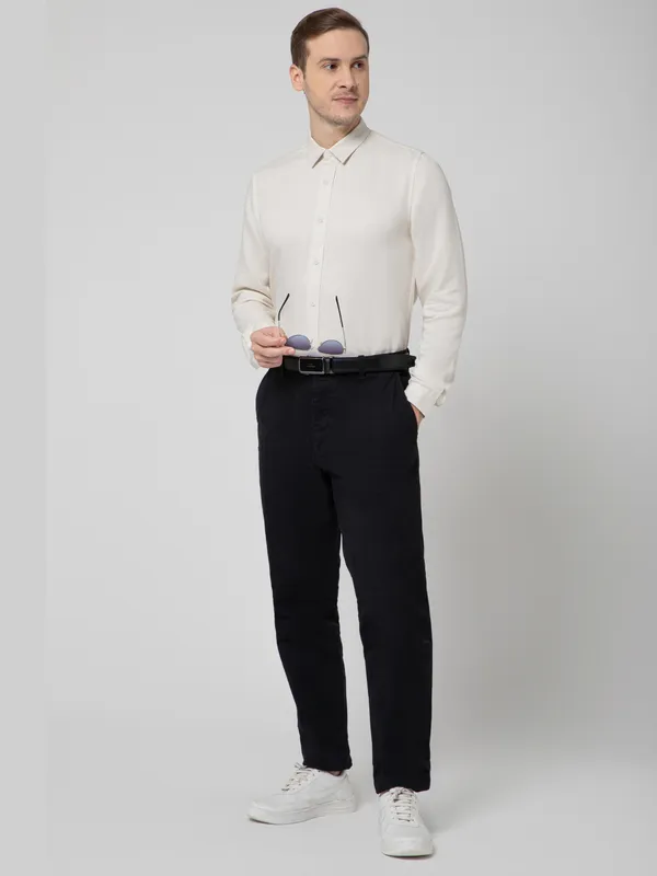OXYZONE_Premium_Solid_Full_Sleeve_Men's_Tencel_Cotton_Acru_Shirt,_Regular_Fit,_Spread_Collar_Non-Faded_Soft_&_Breathable_Fabric,_2-Way_Stretchable_Casual_&_Formal_Shirt_for_Men