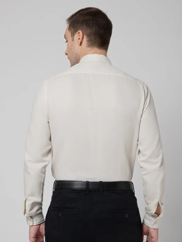 OXYZONE_Premium_Solid_Full_Sleeve_Men's_Tencel_Cotton_Acru_Shirt,_Regular_Fit,_Spread_Collar_Non-Faded_Soft_&_Breathable_Fabric,_2-Way_Stretchable_Casual_&_Formal_Shirt_for_Men