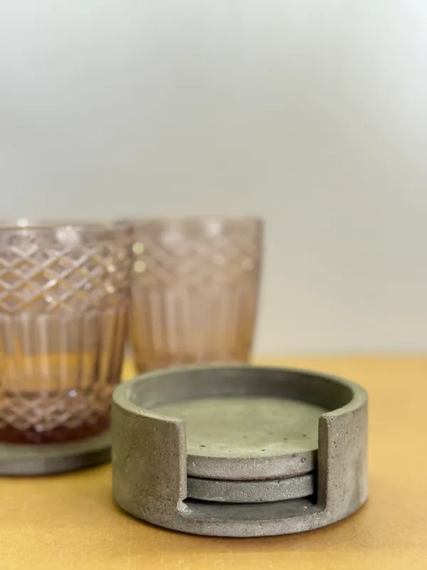 Oro_Concrete_Coasters_with_stand_|_Set_Of_4__|_Grey_|_10W_X_4.2H_Cm