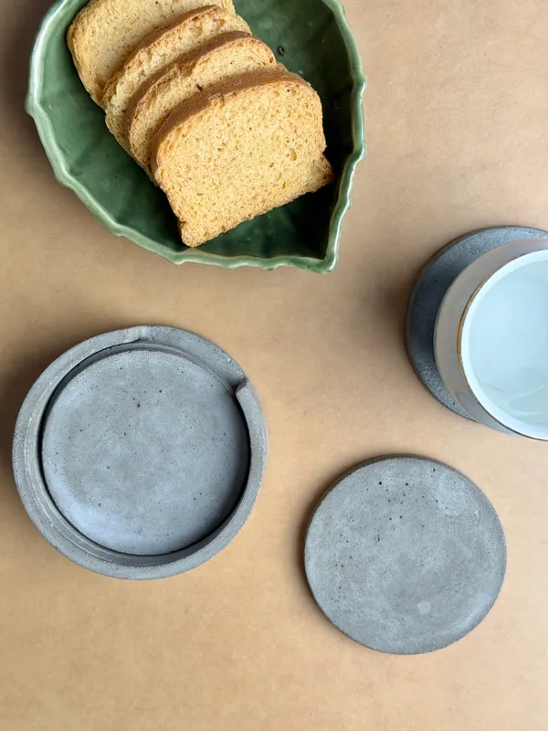 Oro_Concrete_Coasters_with_stand_|_Set_Of_4__|_Grey_|_10W_X_4.2H_Cm