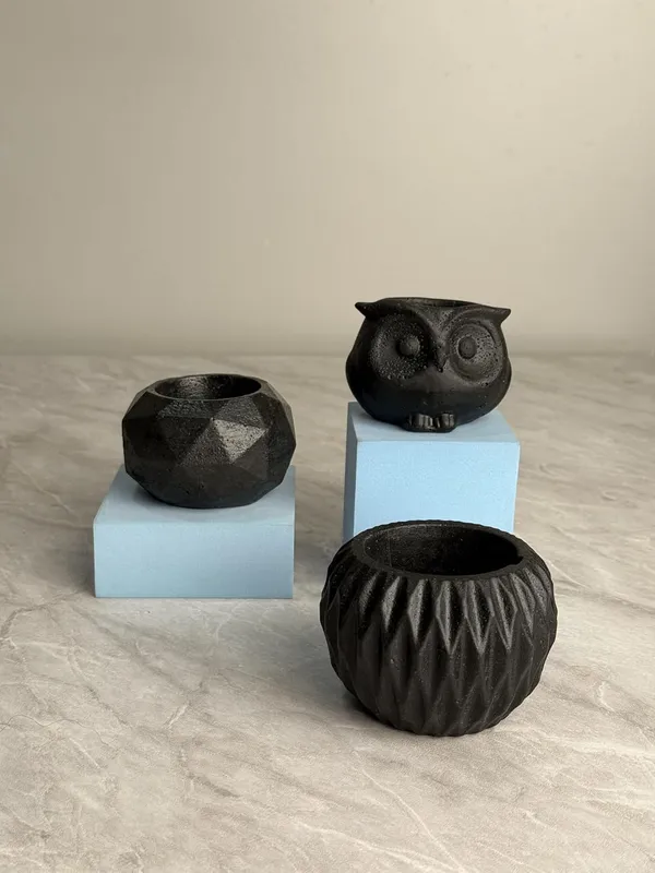 Gymno_Concrete_Succulent_Planter_|_Black_|_7H_X_7W_Cm