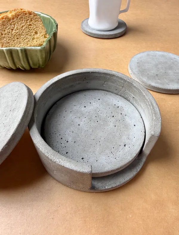 Oro_Concrete_Coasters_with_stand_|_Set_Of_4__|_Grey_|_10W_X_4.2H_Cm