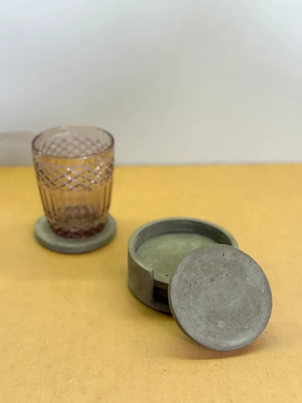 Oro_Concrete_Coasters_with_stand_|_Set_Of_4__|_Grey_|_10W_X_4.2H_Cm