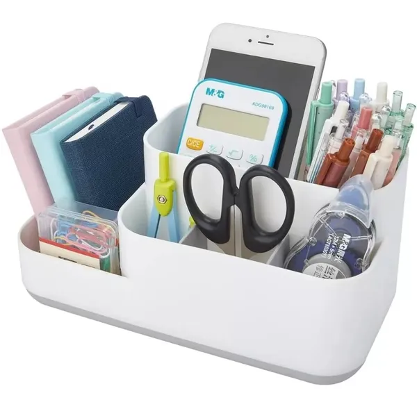 Multi-Compartment_Pen_Holder_,_Desk_Organiser_(Grey/_White)_Pack_Of_1_Pcs