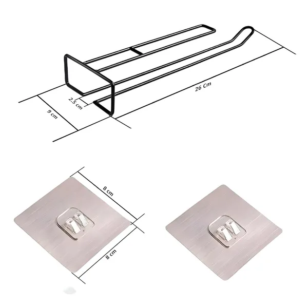 Multi_Purpose_Glass_Holder_-_Drill_Free_Self-Adhesive_Wall_Mount_With_Super_Glue_Technology,_Easy_To_Install,_Space-Saving_Organizer_For_Kitchen_(Black)_Pack_Of_1_Pcs