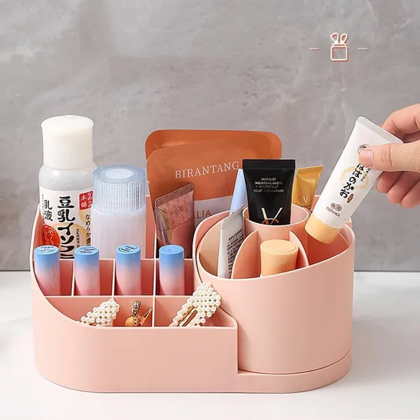 360_Makeup_Organizer_With_Brush_Holder_,_Ideal_For_Vanity,_Bathroom_&_Dresser_|_(Pink)_Pack_Of_1_Pcs