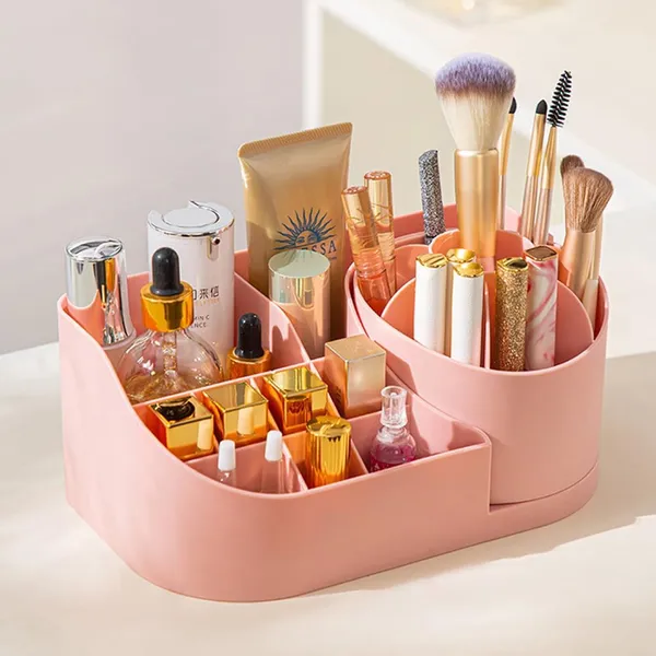 360_Makeup_Organizer_With_Brush_Holder_,_Ideal_For_Vanity,_Bathroom_&_Dresser_|_(Pink)_Pack_Of_1_Pcs