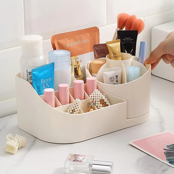 360_Makeup_Organizer_With_Brush_Holder_,_Ideal_For_Vanity,_Bathroom_&_Dresser_|_(White)_Pack_Of_1_Pcs