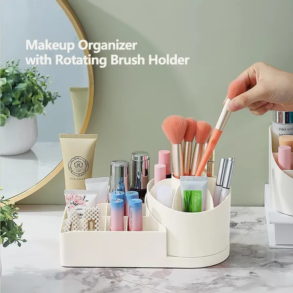 360_Makeup_Organizer_With_Brush_Holder_,_Ideal_For_Vanity,_Bathroom_&_Dresser_|_(White)_Pack_Of_1_Pcs